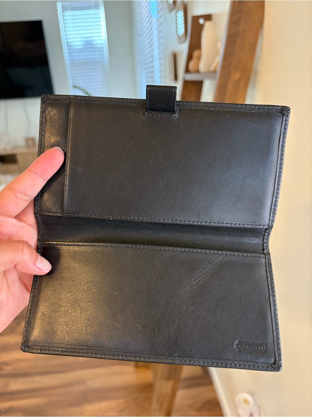 Coach Signature Canvas Jacquard Checkbook Black Brown Leather Trim - Picture 4 of 6
